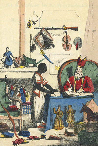 Jan Schenkman1805年的作品，讓聖尼古拉穿上了紅色主教袍。