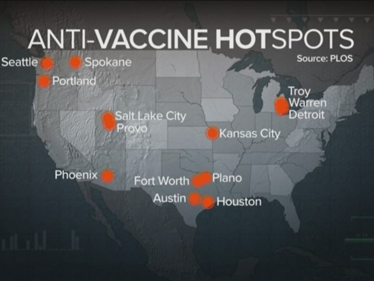 2019年美國反疫苗熱點圖。