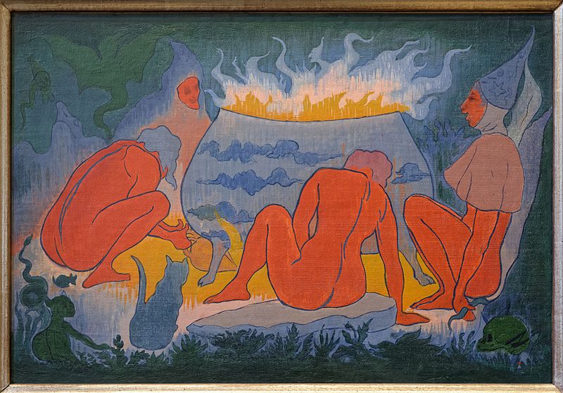 法國畫家保羅‧朗松（Paul Ranson）於1891年繪製的《火爐旁的女巫》（Les Sorcières autour du feu）。