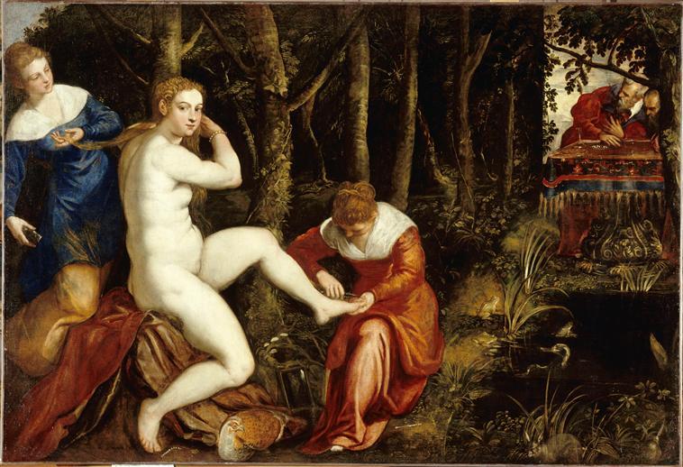 丁托列托創作的其中一幅《蘇珊娜與長老》（Susanna and the Elders），還有其他幾幅相同主題的畫作。