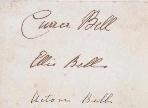 姊妹三人嘗試共同出版著作，這是僅存的三人簽名。她們都使用了看起來比較不像女性的陽剛化名。 Currer 是 Charlotte，Ellis 是 Emily，Acton 是 Anne，姓氏為「Bell」。