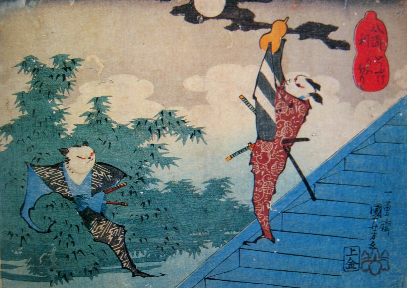 日本浮世繪師歌川國芳繪製的擬人化蝙蝠。