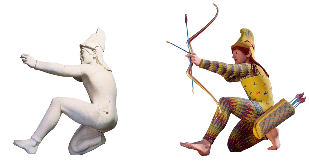 古代雕塑的顏色重建，為特洛伊弓箭手賦予了鮮豔的色彩。