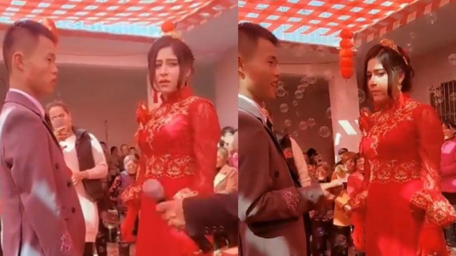 維族女孩被迫嫁給沒有感情基礎的漢人男性，以換取家人安全。（圖片來源：Talk to East Turkestan）