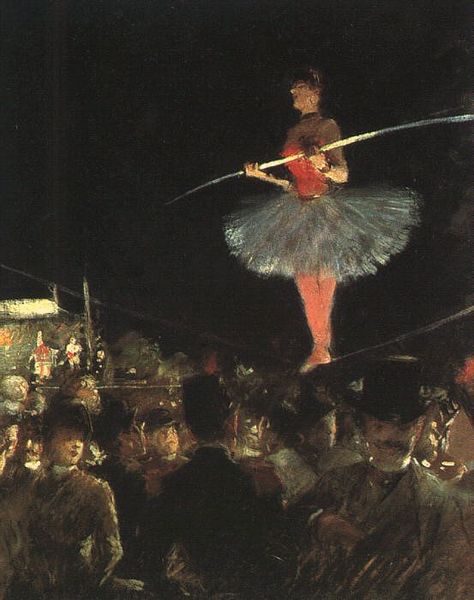 法國印象派畫家Jean-Louis Forain作品，《走鋼索的人》。