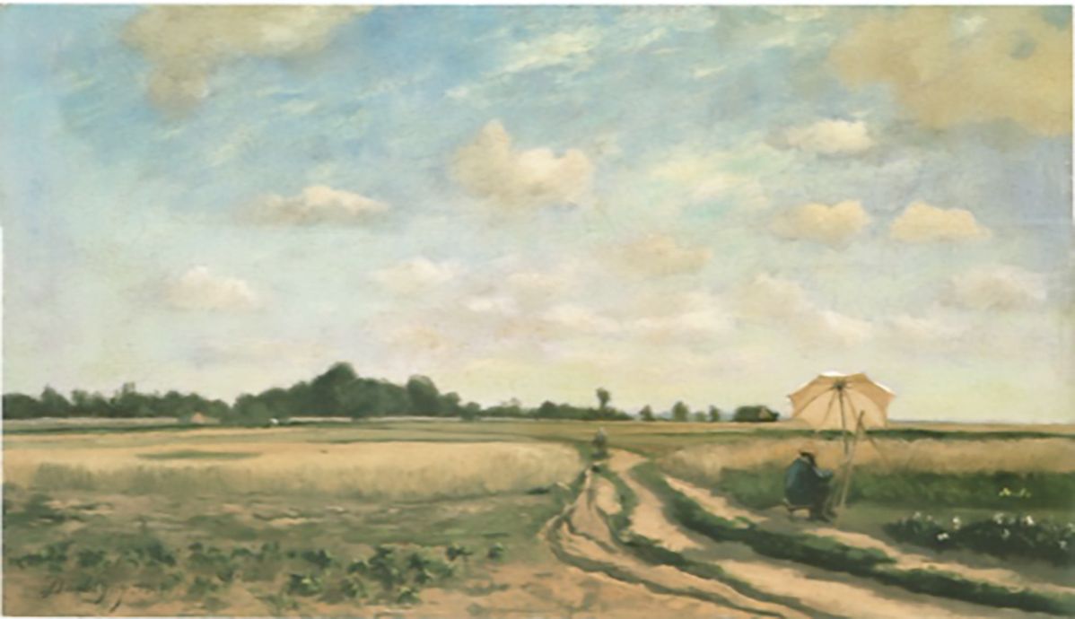 夏爾–弗朗索瓦‧多比尼（Charles-François Daubigny）的作品《奧維平原的小路》（The Track on the Plain of Auvers）。