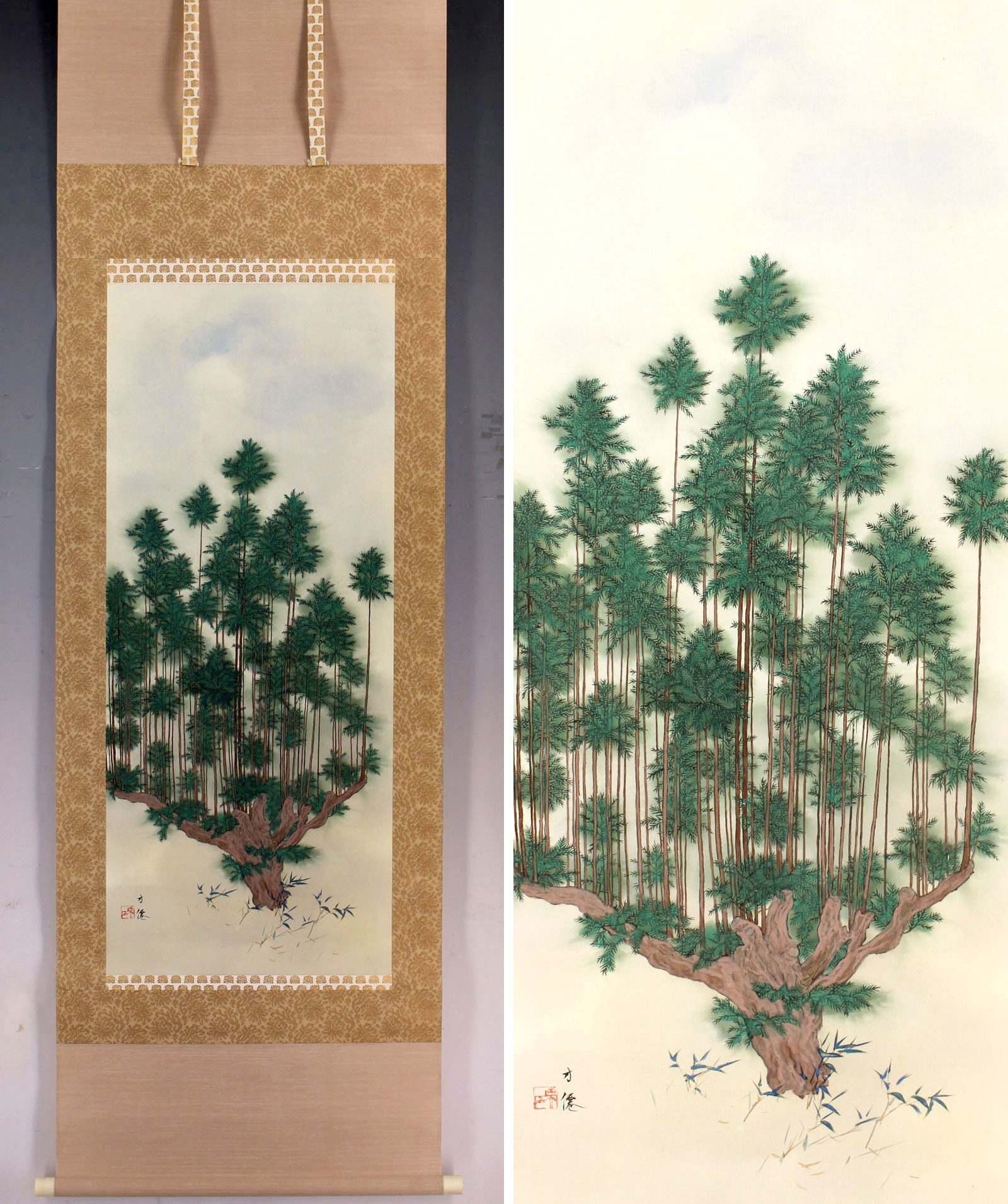 古老的日本畫作描繪台杉。