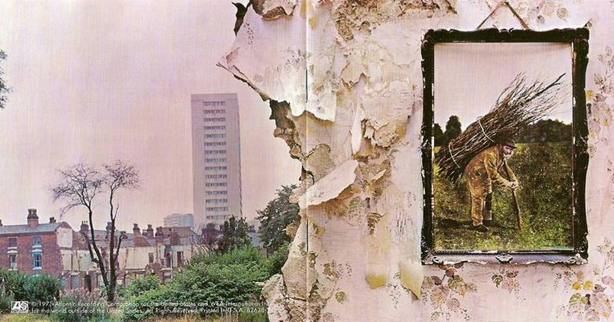 《Led Zeppelin IV》的專輯封面，上面沒有樂團名字也沒有專輯名稱。