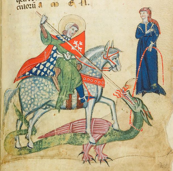 13世紀聖喬治屠龍的手稿插圖。