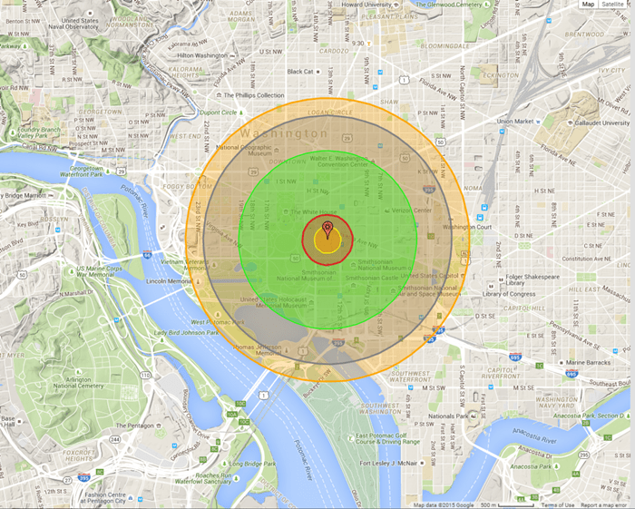 美國首府華盛頓特區的核爆模擬圖。
