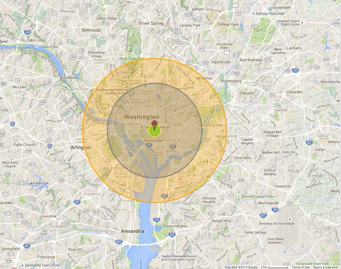W-87熱核導彈投放在華盛頓特區的爆炸模擬圖。