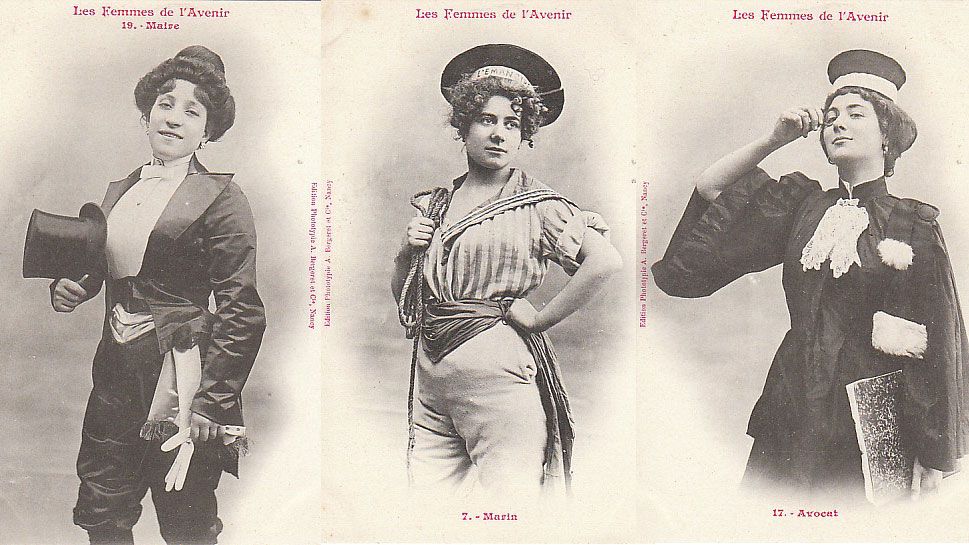 貝格瑞所構想的未來女性，完全撇開了當時社會的成見。（由左至右為：市長、水手、律師。）