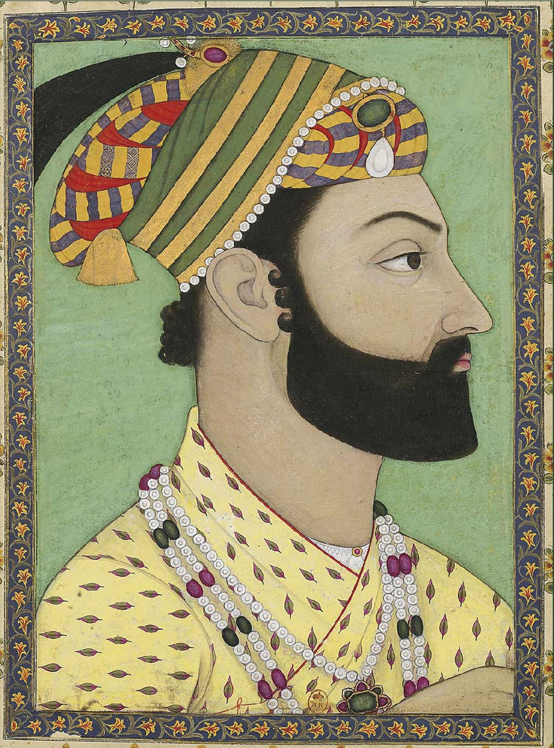 建立阿富汗帝國的艾哈邁德沙‧杜蘭尼，配戴光之山在頭上的肖像畫。