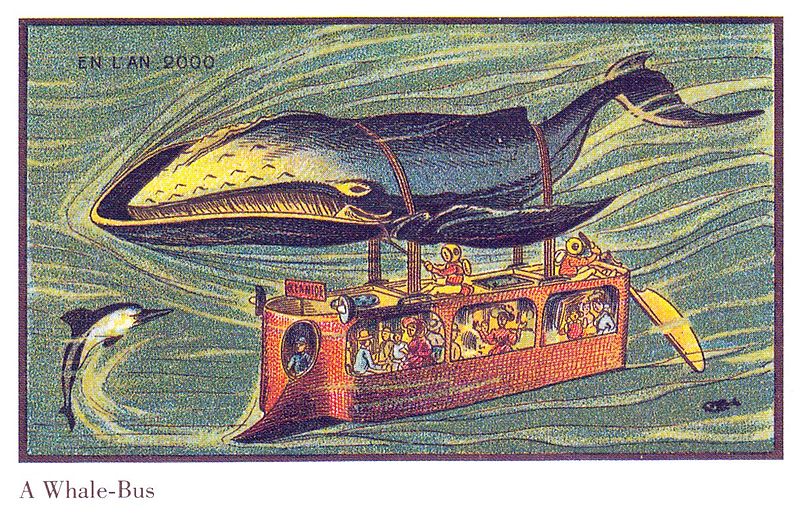 法國藝術家們幻想西元2000年將出現「鯨魚巴士」。